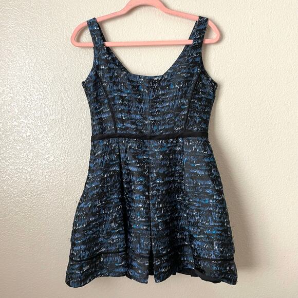 Proenza Schouler Dress Womens Size 6 Black Blue Silk Blend Jacquard Pleated Mini - Picture 8 of 13